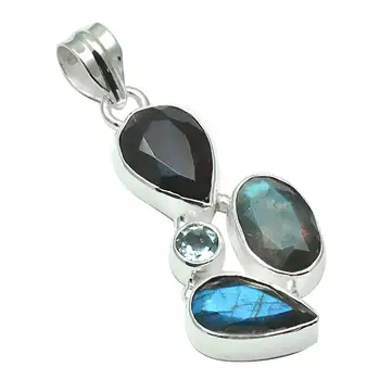 

Nature Labradorite + Blue Topaz Pendant 925 Sterling Silver, 45.1 mm, 2SP0045
