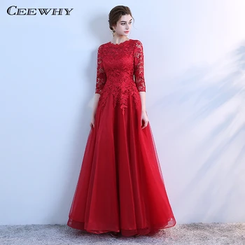 

CEEWHY O-Neck Sexy Prom Dresses Elegant Lace Evening Dress Beaded Appliqes Formal Evening Gown Vestido de Festa Abendkleider