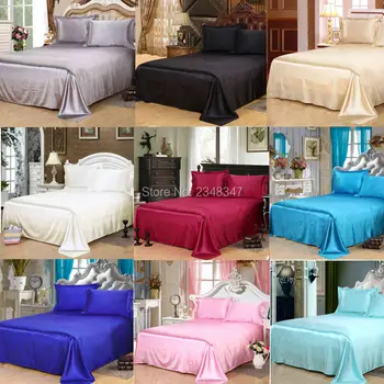 

Luxury Smooth Soft Silky Home Satin Twin/Full/Queen/King Size Flat Sheet Bed Solid Color White Black Gray Wine Beige Blue Green