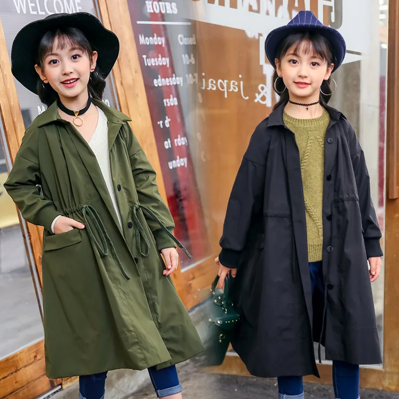 Новинка года; детский осенний Длинный плащ в Корейском стиле для девочек-подростков; школьная одежда для девочек; куртка; ветровка; верхняя одежда