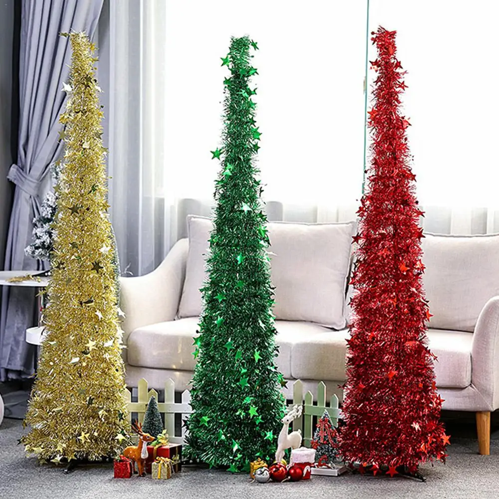 Рождественский дождик, дерево с подставкой, великолепная Складная искусственная Рождественская елка, рождественские украшения для дома 60/90/150 см