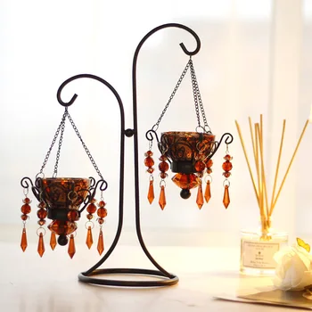 

Wrought Iron Crystal Candlestick 1/2/3 Arms Metal Candle Holders with Pendant Romantic Home Decor Reiki Wedding Arrangement