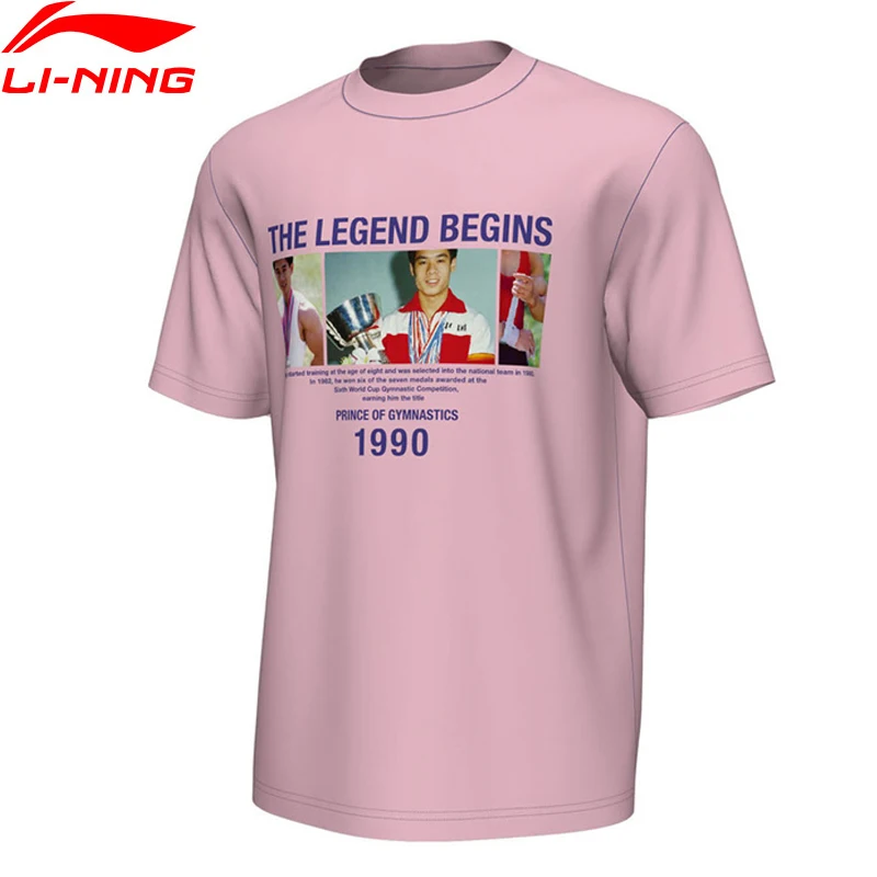 

Li-Ning PFW 2018 Men Sports T-shirt LiNing Breathable Pink Jersey Mr.OG PRINTING Regular Fit Sport Tee Tops AHSN867 MTS2820