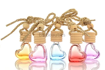 

100pcs/lot 5ml Heart Shape Car Pendant Decoration Perfume Bottle Glass Hanging Ornaments Essential Oil Fragrance Scent Bottle