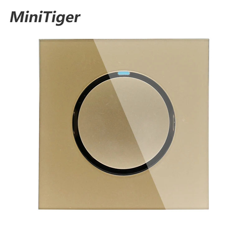 Minitiger New Arrival Gold Crystal Glass Panel 1 Gang Way Random Click On / Off Wall Light Switch With LED Indicator | Обустройство