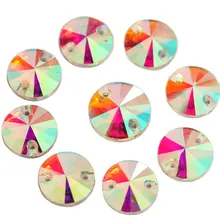 Cristal de verre rond Rivoli AB cousu sur strass, couture sur cristal, dos plat AB, pour robe de mariée B0292
