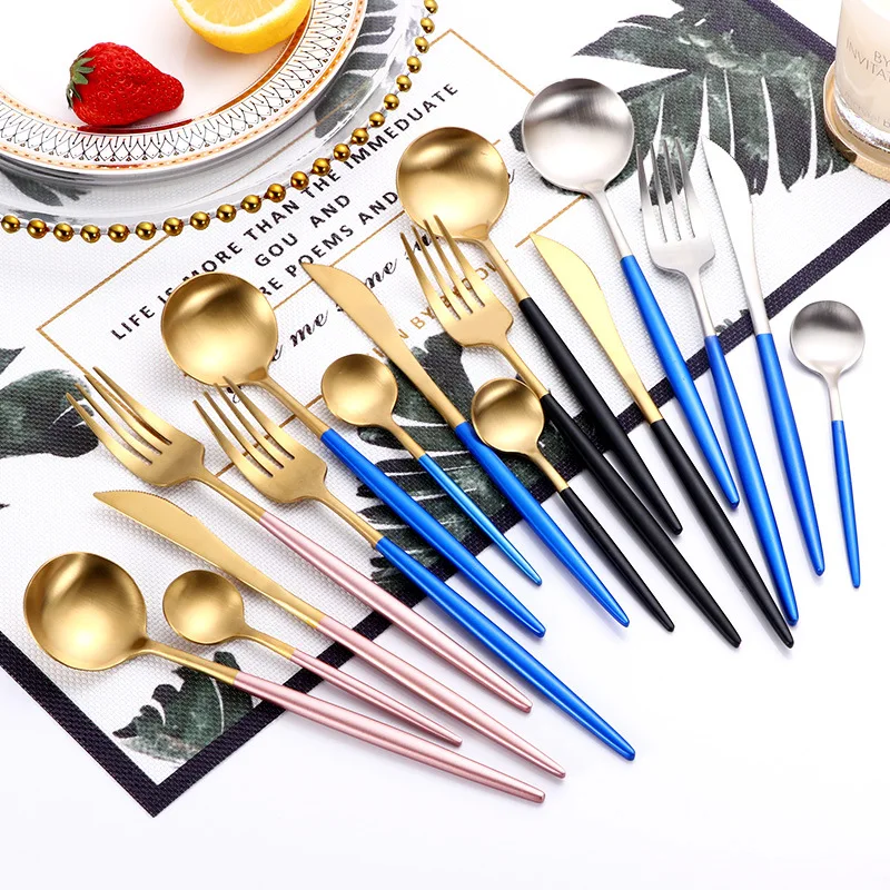 

2019 Hot Sale Cutlery Set Black Gold Fork Spoon Knife Set 304 Stainless Steel Dinnerware Travel Tableware Set Dropshipping