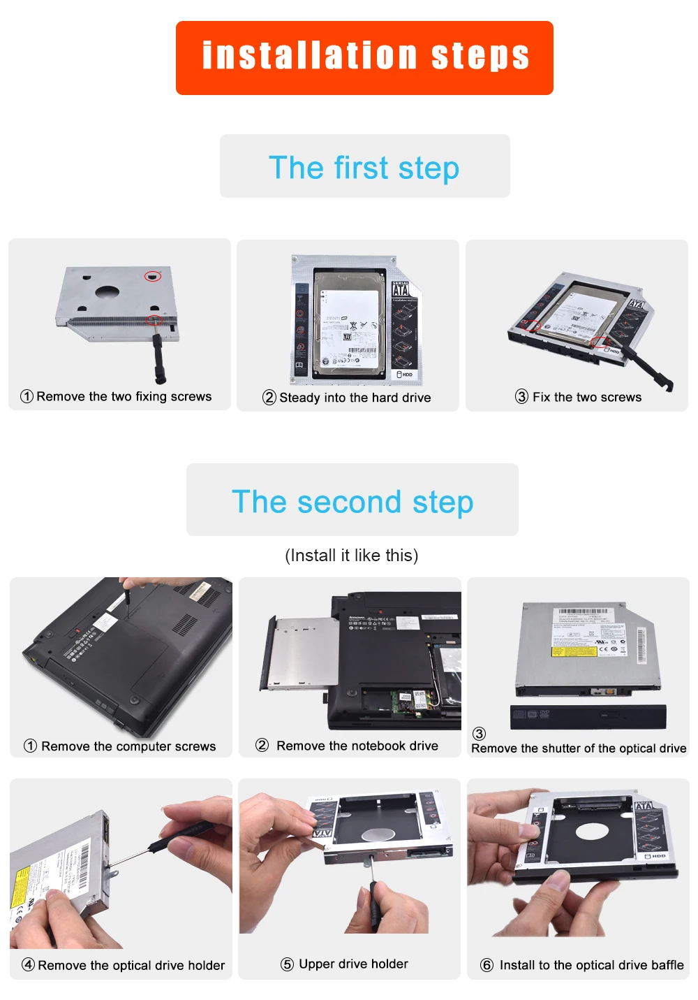 TISHRIC для ноутбука CD DVD привод ODD 2nd HDD Caddy 9,5 мм SATA для 2,5 SSD чехол HDD корпус Optibay со светодиодный индикатором