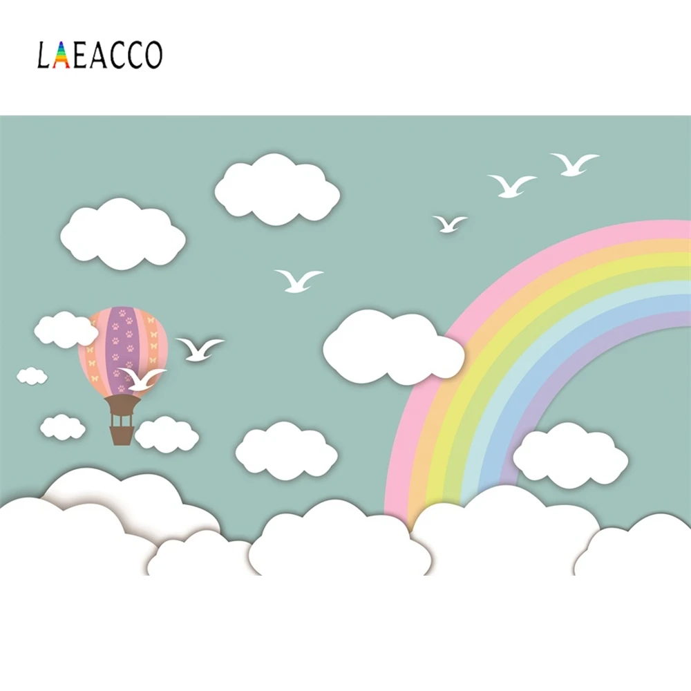 Laeacco Hot Air Balloon Clouds Rainbow Birds Children Photography Background Customized Photographic Backdrops For Photo Studio |