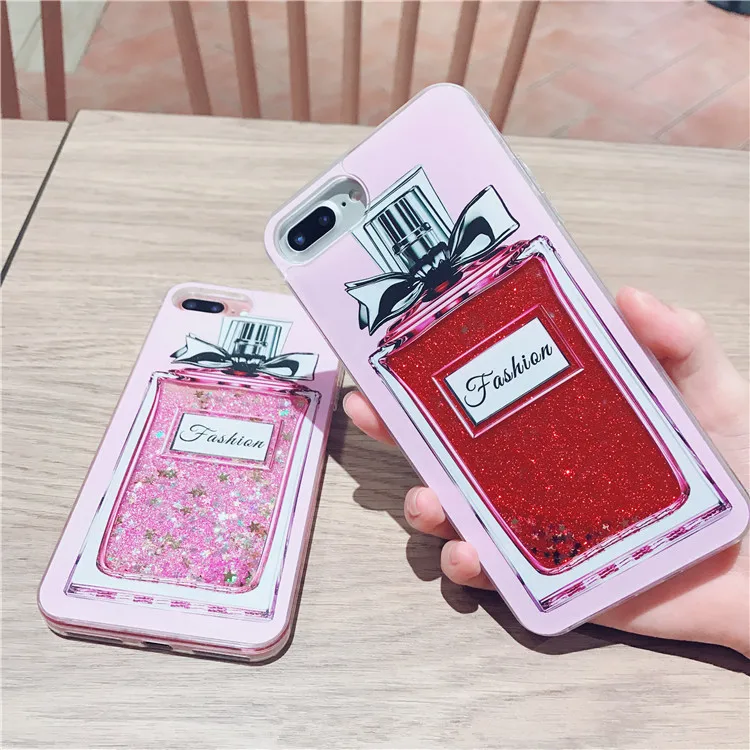 Case Perfume Bottle Embossed Mobile Phone Shell Transparent Soft all-inclusive For iPhone6s 7plus Liquid Sand Protection Cover   (1)