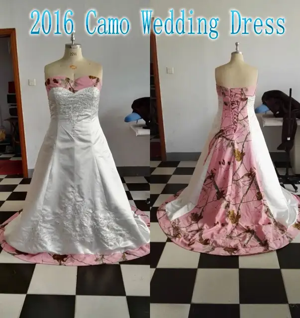 Plus Size Pink Camo Wedding Dresses With Sweetheart Neck Lace Up