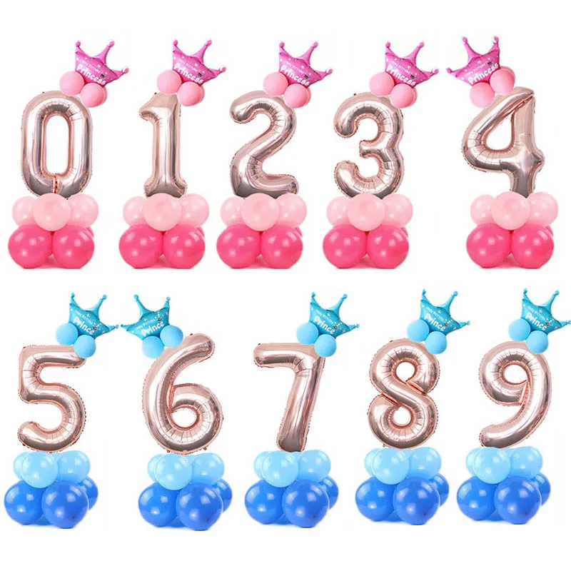 

32inch Aluminum Foil Crown Digital Balloon Set Birthday Party Baby Shower Decoration Digital Balloon Children's Toys