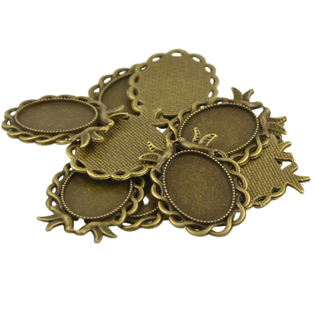 10pcs Victorian Pigeon Antique Bronze Vintage DIY Alloy Tray Pendant Cabochon Bezel Settings Jewelry Findings