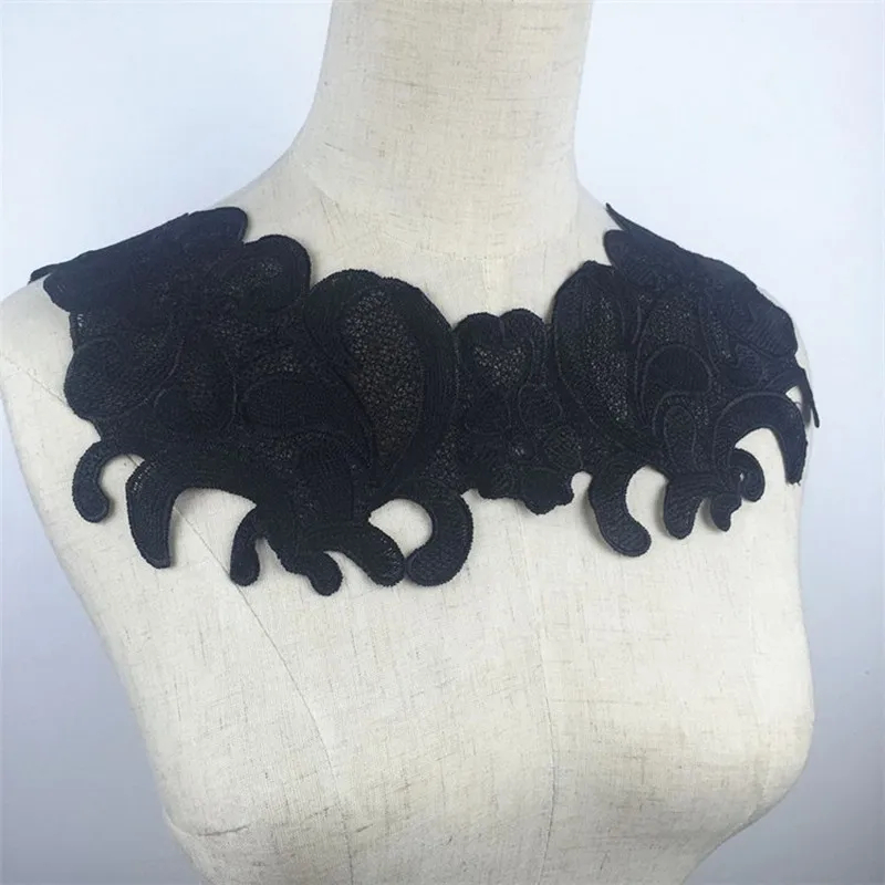 Black Lace Fabric Dress Applique Floral Lace Neckline Collar Trim