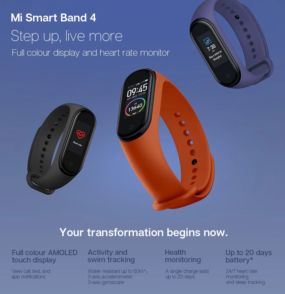 Глобальная версия Xiaomi mi Band 4 Smart mi band 4 браслет сердечного ритма 135 мАч цветной экран AI фитнес-трекер