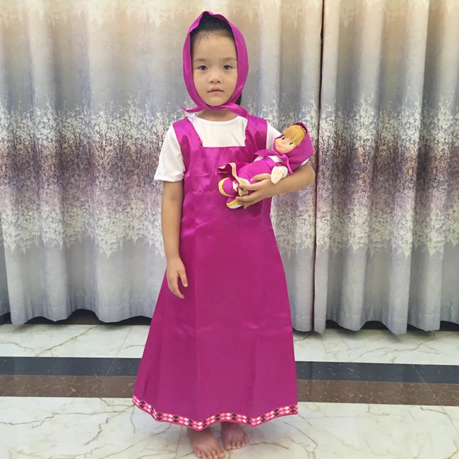 Girl Masha and Bear Purple dress with headscarf Kid's