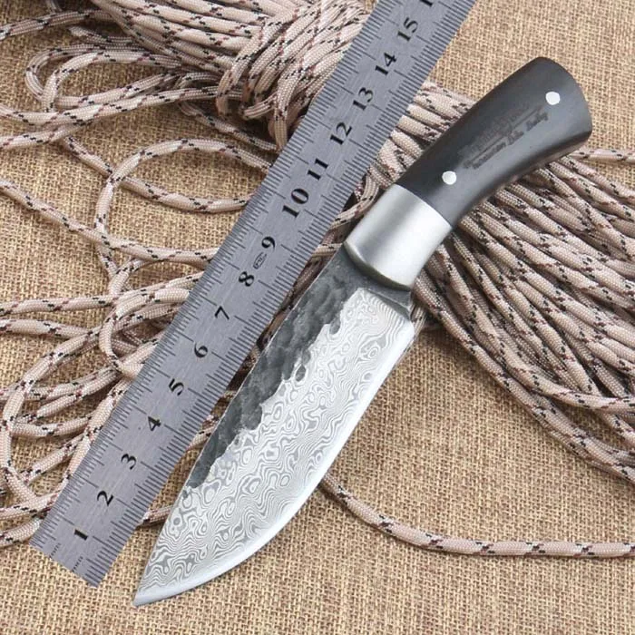 

Hot Straight Handmade forged Damascus Steel hunting knife fixed blade knife 58HRC ebony handle Free shipping