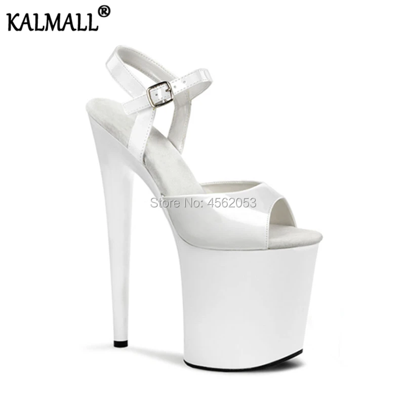 Женские босоножки на очень высоком каблуке KALMALL черные белые красные блестящие