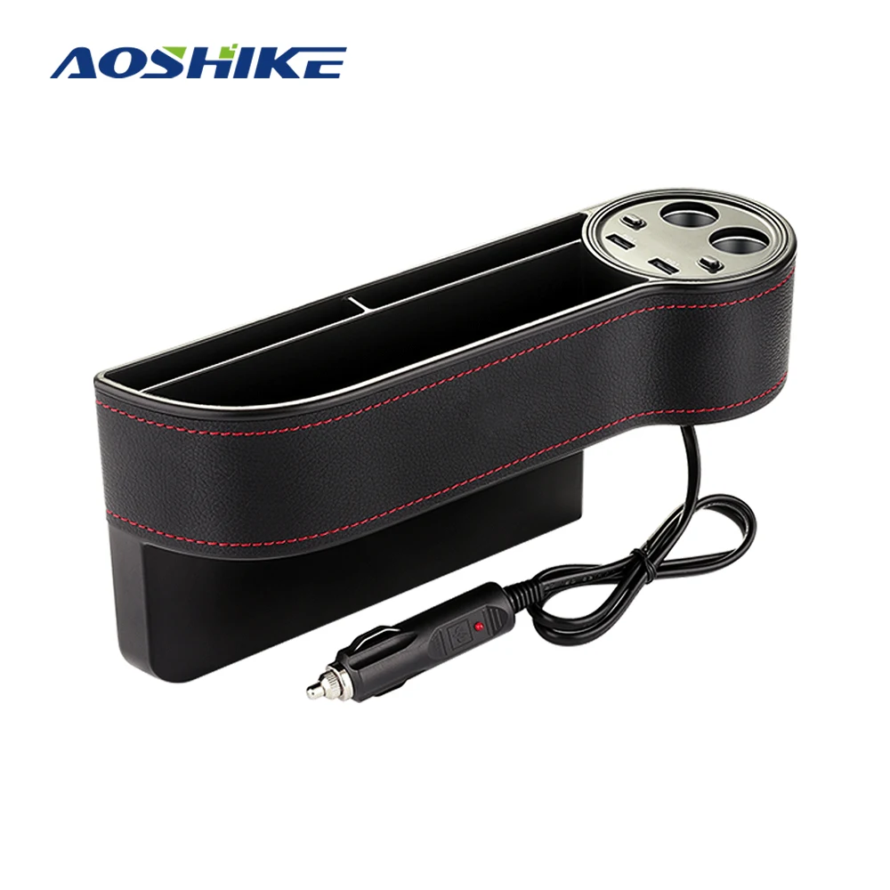 AOSHIKE автокресло Коробка органайзер для usb для хранения средства ухода автомобиля Зарядное устройство Современная многофункциональная двойная Cigaretter разъем