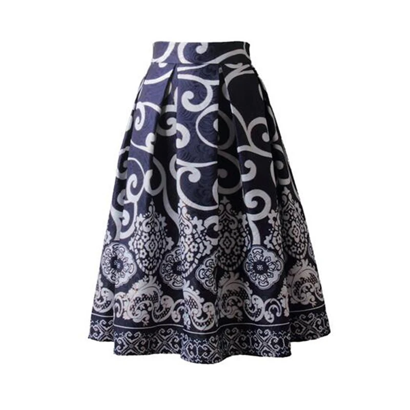 

Women Pleated Tutu Skater Skirts Chic Vintage Floral Print Skirt Spring Elegant High Waist Midi Ball Gown Skirts