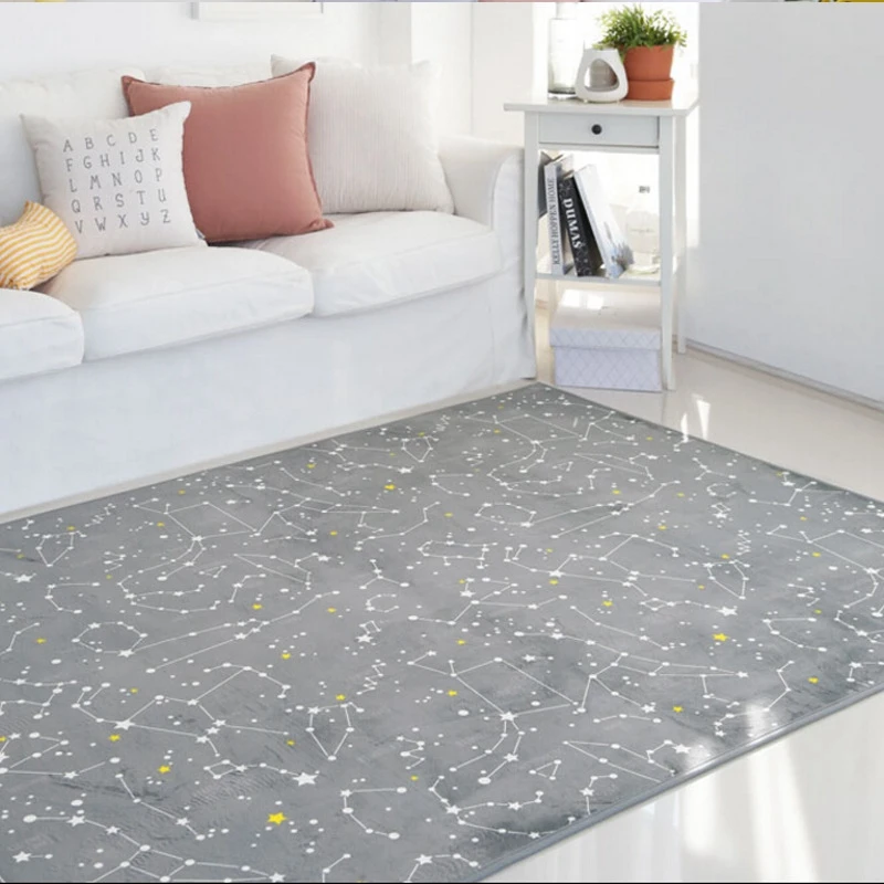 Night Sky Star Printed Area Rugs Nordic Grey White Carpets For Living Room Sofa Tea Table Bedside Bedroom Non-Slip Floor Mats