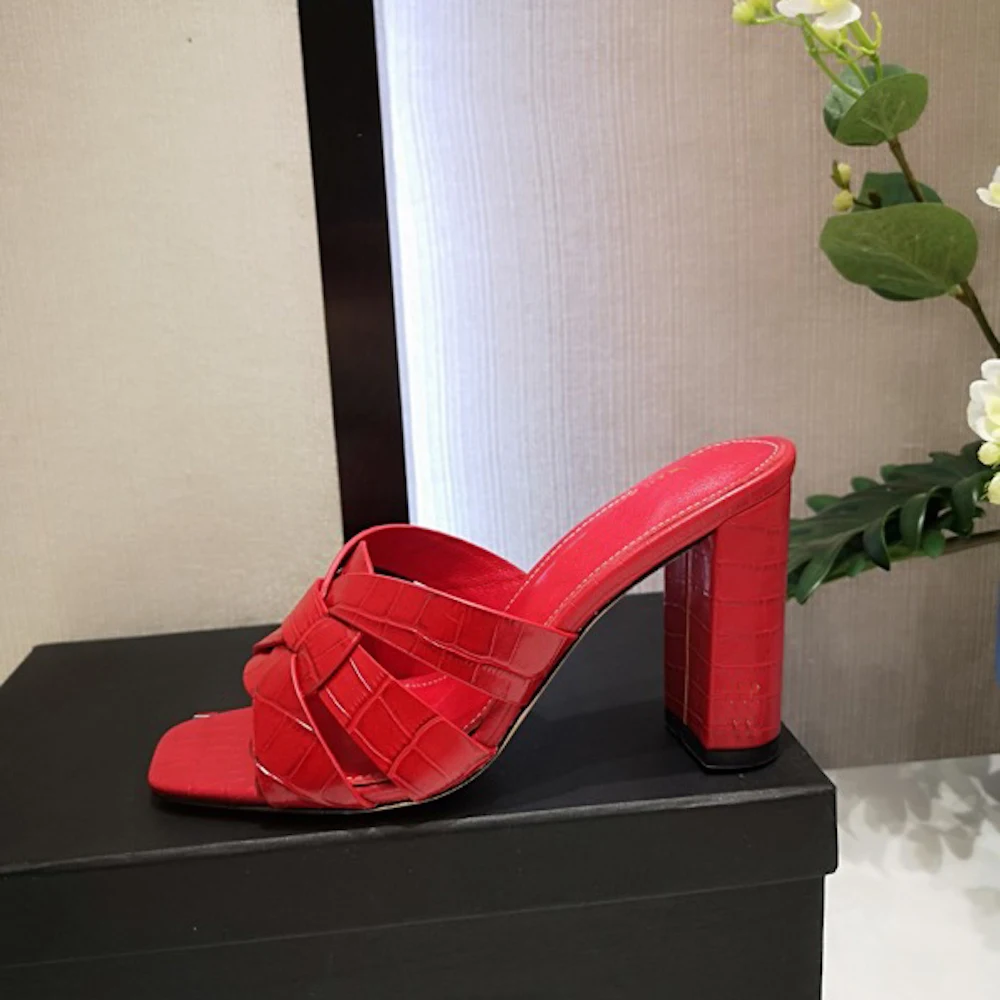 

Women's Slides Genuine Leather High Heel Fashion Ladies Shoes Summer Outside Party Pumps For Women Large Size 40 Hot Sell Shoes