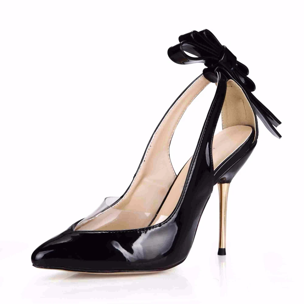 

2019 women mujer Pointed Toe Butterfly knot Patent Leather heels dress prom work high heel shoes for women ladies pumps 3845D-7c