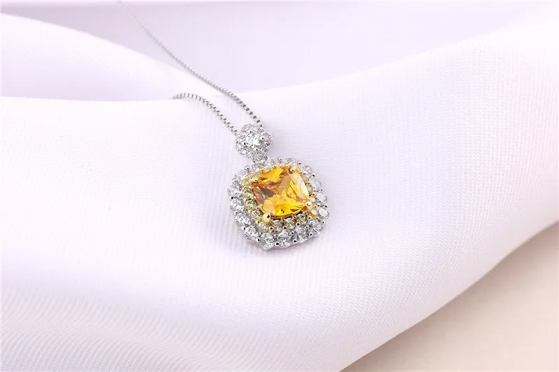 CC ожерелья подвески для женщин 925 серебро кубический цирконий розовый/желтый квадратный камень Свадебная подвеска без цепи CCN250