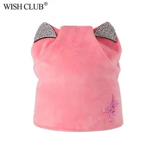 WISHCLUB Skullies& Beanies зимняя Осенняя теплая Кепка с кошачьими ушками фланелевая с кристаллами 6 Collor однотонная Повседневная шляпа touca Gorro W