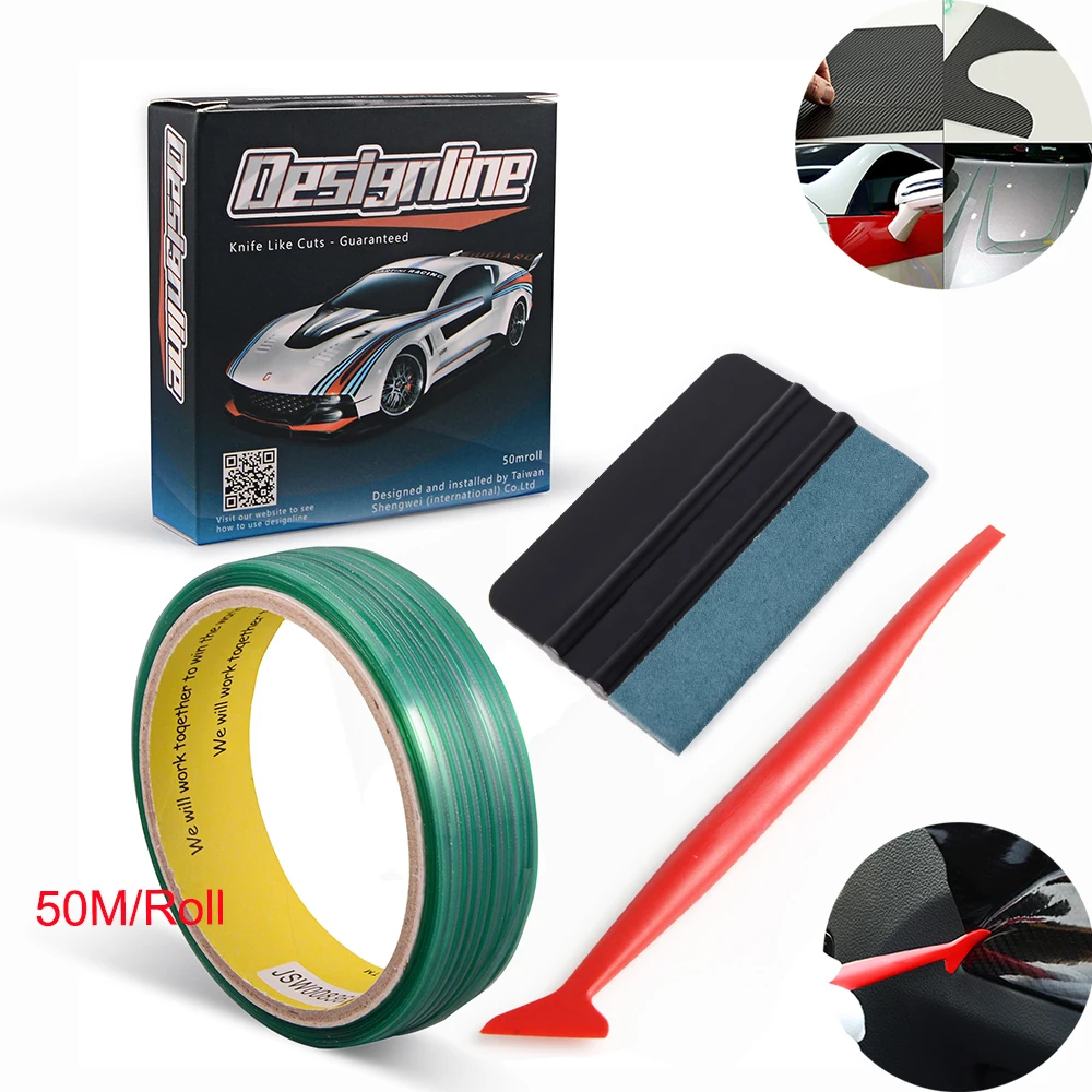 

FOSHIO 50M Vinyl Wrap Car Stickers Decal Film Knifeless Tape Design Line Car Wrapping Suede Squeegee Kit Window Tint Accessories