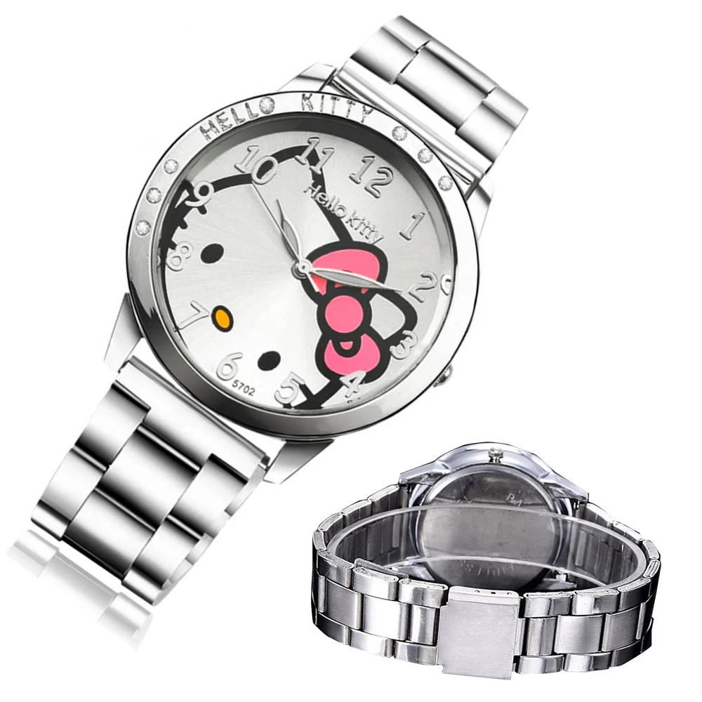 

Cat Quartz Hello Kitty Watch Women Luxury Brand Fashion Lady Girl Silver Stainless Steel Cute Wristwatch Hot Orologio Uomo