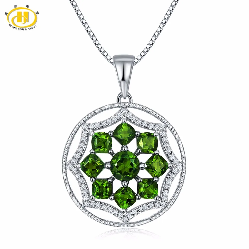 

Hutang Solid 925 Sterling Silver 3.66ct Natural Gemstone Necklace Chrome Diopside & Topaz Pendant Fine Jewelry For Women Gift