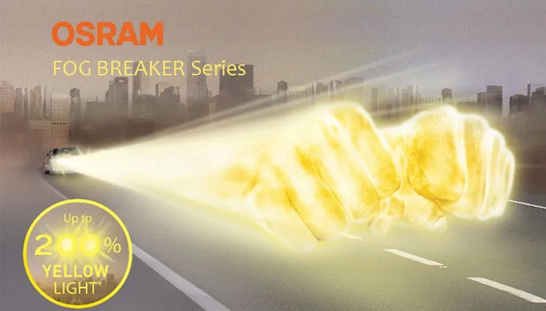 OSRAM H7 12V 55W 2600K 62210FBR Fog Breaker Xenon Yellow 200% Yellow Light 60% More Bright Car Halogen Hi/lo Beam OEM Bulbs Pair
