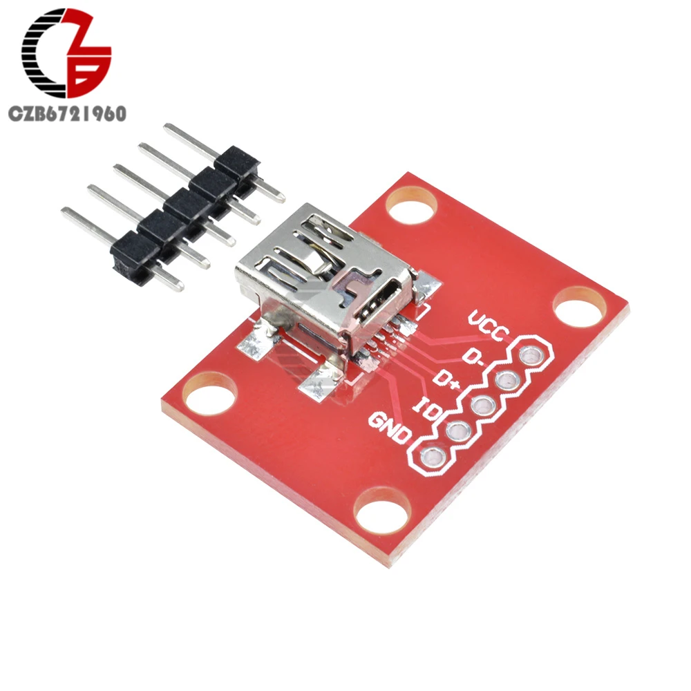 

5V 100mA Mini USB Development Breakout Board Adapter Plate with Pin Header for USB Mini-B Extension