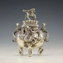 Изысканная, восточная, винтажная белая медная горелка для ручной работы с драконом и благовонием Qianlong Mark