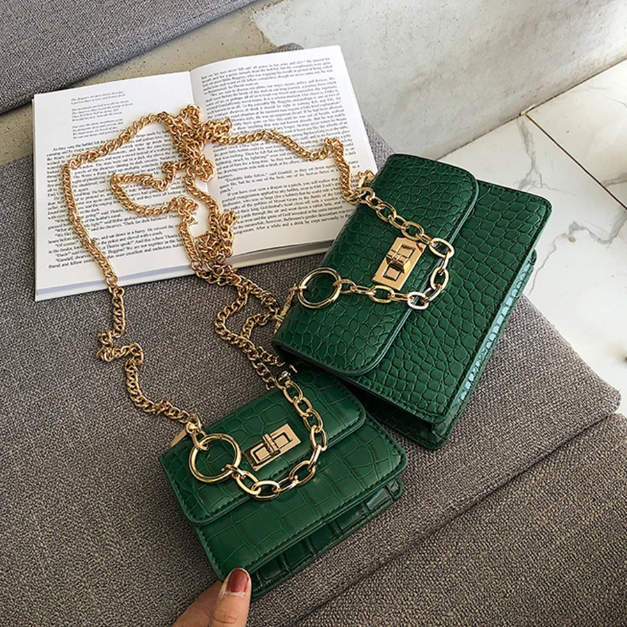 

Vintage Crocodile Pattern Lock Chain Women's Handbags High Quality Pu Alligator Messenger Bags Small Wallet Ladies Shoulder Bag