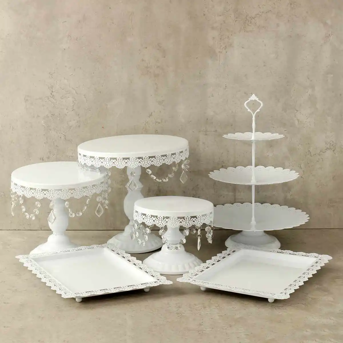  6pcs/set Gold White Metal Grand Baker Cake Stand Set Wedding Cake Tools Fondant Cake Display Kit Fo
