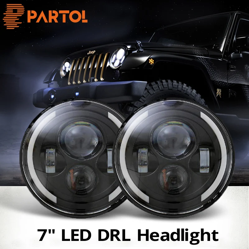

Partol 7" Car LED Headlight Bulb Auto Driving Light Hi/Lo DRL 6000K For Jeep Cj-5 Cj-7 CJ-8 Wrangler (TJ) (JK) HummerH1 HummerH2