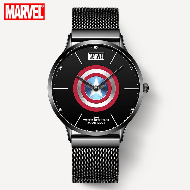 Disney Marvel Капитан Америка щит стальной полосы Кварцевые водонепроницаемые мужские