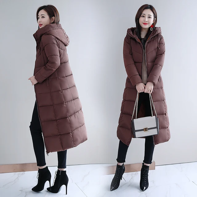 Winter coat 2018 new thicken long over knee slim fit fashion hooded ...