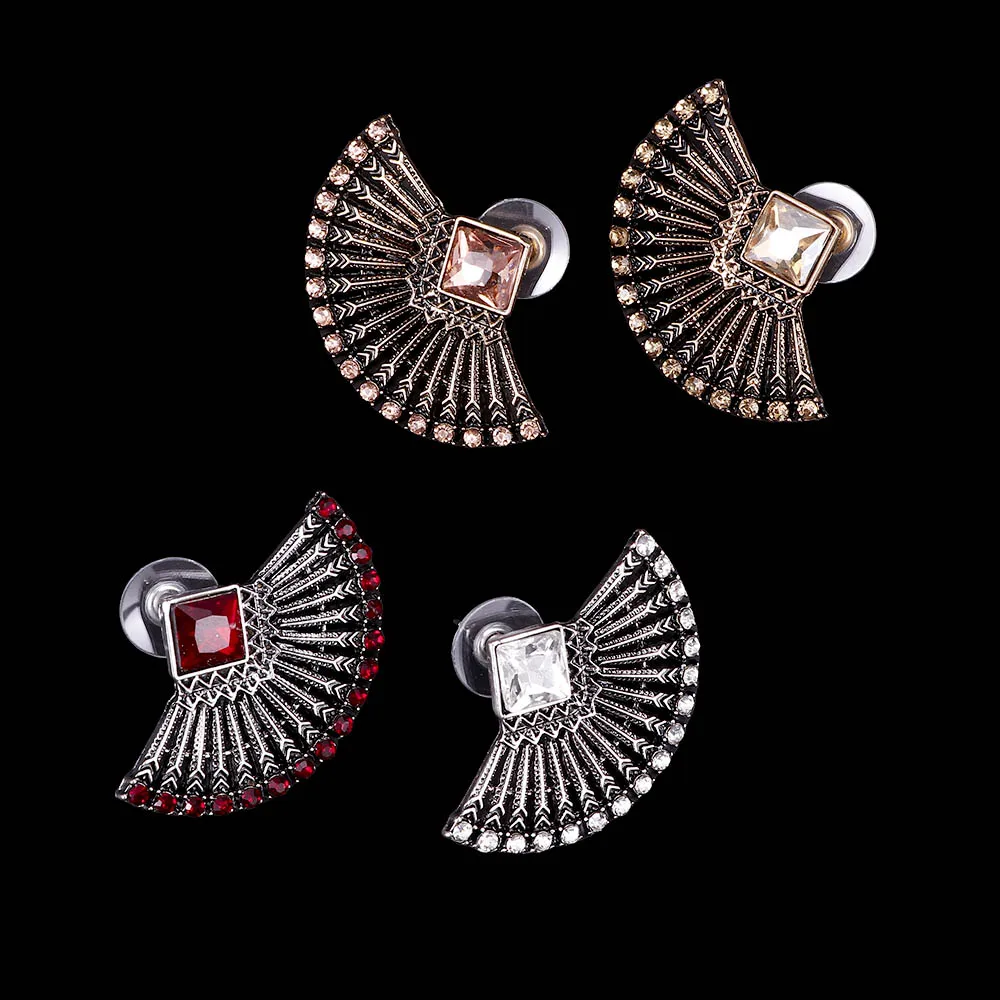 

Women's Stud Earrings New Fan Shaped Crystal Statement Earrings Jewelry Classic Style Four Color