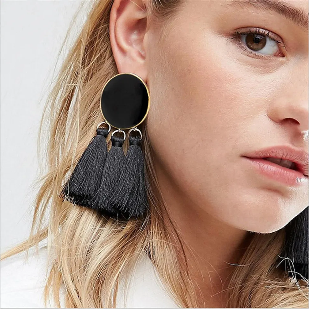 

Bohemian Ethnic Tassel Earrings Gold Color Round Alloy Drop Earrings for Women Wedding Party Long Fringed Earrings Jewelry Gifts