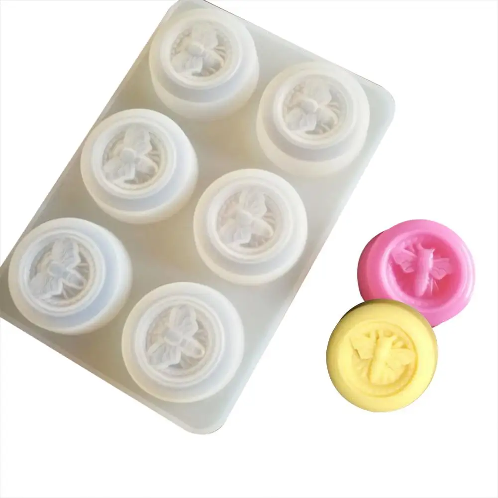 

6-Connecting Holes Soap-Based Mold DIY Cake Making Bee Pattern Platinum Silicone Handmade Soap Mold 55 G/Per Hole Baking Tool