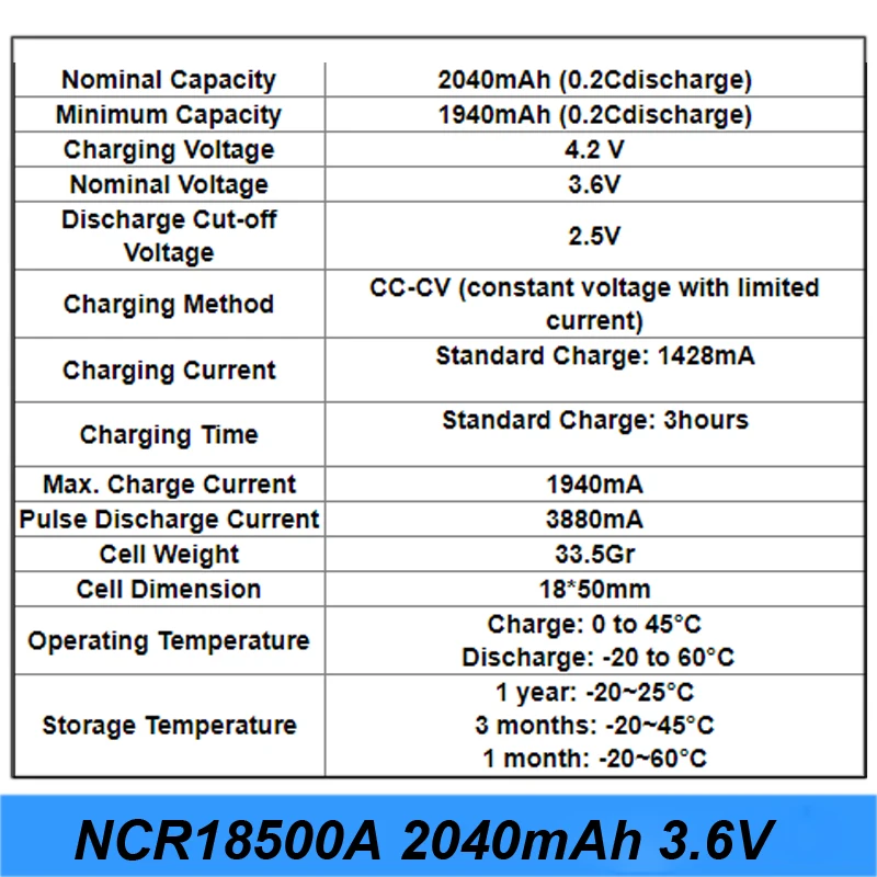 Оригинальная Аккумуляторная батарея 3,6 V 18500 NCR18500A 2040mAh для литиевой батареи Panasoniic 18500 3,7 v