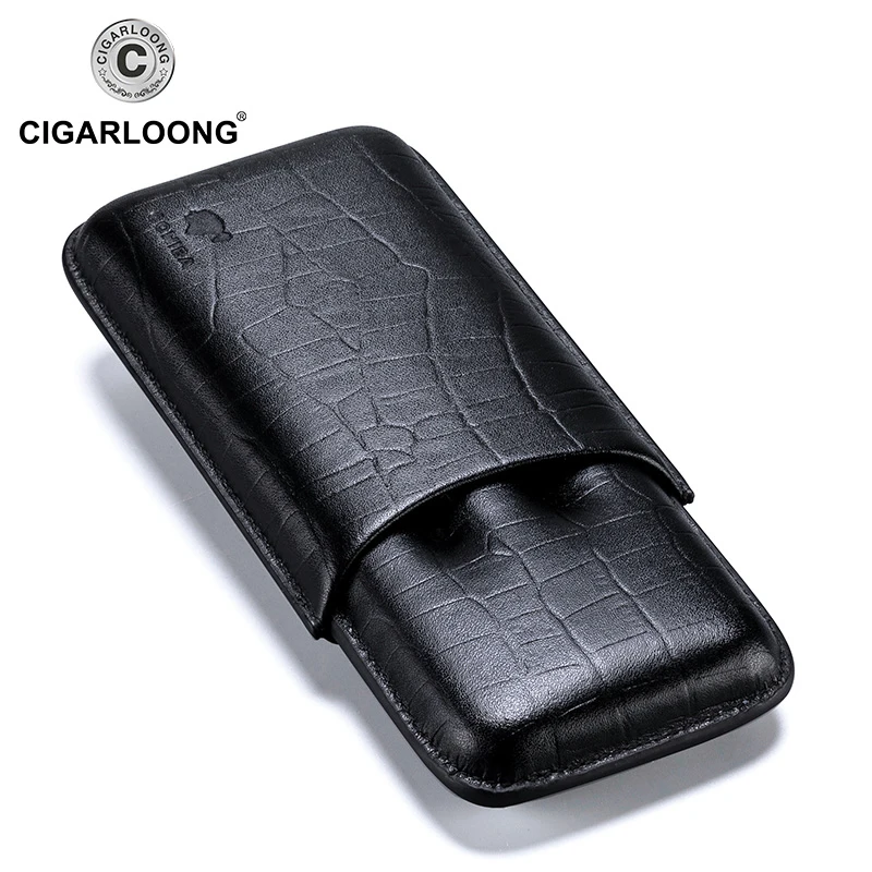 

Portable Genuine Leather Cigar Case 2 Tube Holder Travel Cigars Humidor Box with Metal Cigar Cutter TH-1002