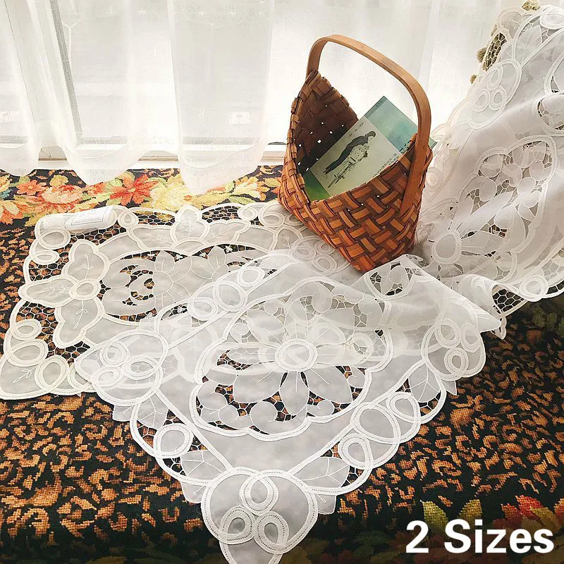 

Luxury Solid White Beige Yarn Lace Table Runner Rectangular Embroidered Tablecloth Dining Cover Cloth For Wedding Banquet Party