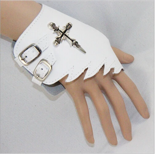 

Fashion Punk Style PU Leather Gloves Cross Skull Non-mainstream Half Palm Gloves Black And White Fingerless Rock Gloves