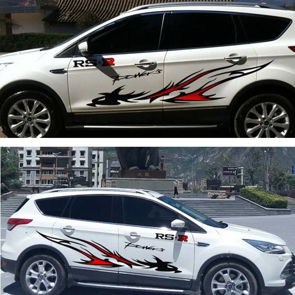 2x Anti-scratch Car Body Waistline Strip Sticker Dual Color Red/&White Manual DIY