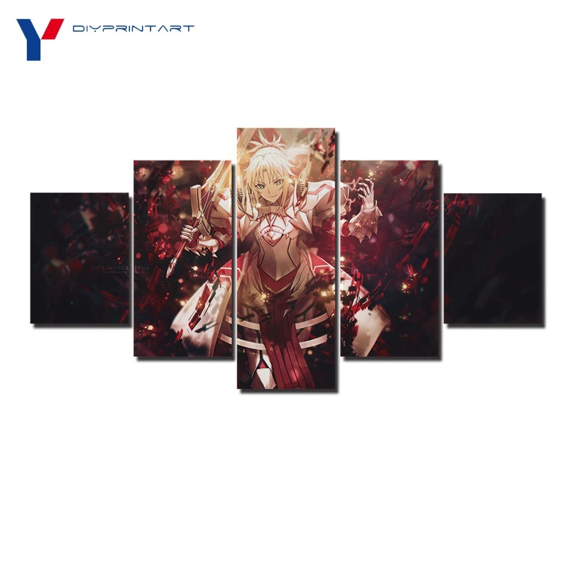 Mordred Red Saber 5 Panel Fashion Animal Poster Fate Apocrypha Wall Art Modular Picture For Kids Room A0264 Painting Calligraphy Aliexpress