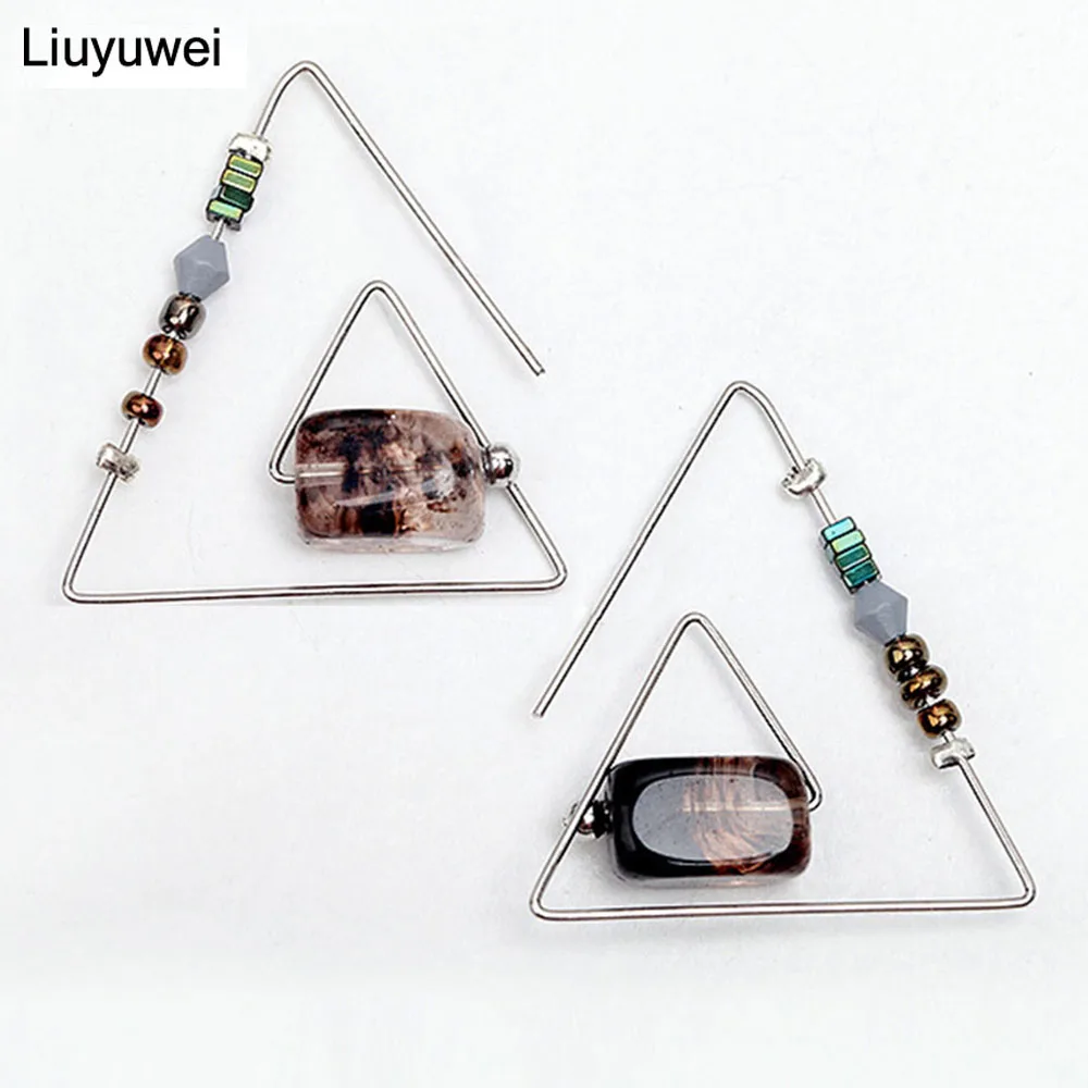 

Liuyuwei Fashion Simple Vintage Ethnic Earrings for Women Natural Stone Triangle Dangle Earrings Boho Jewelry bijoux YWYC06001